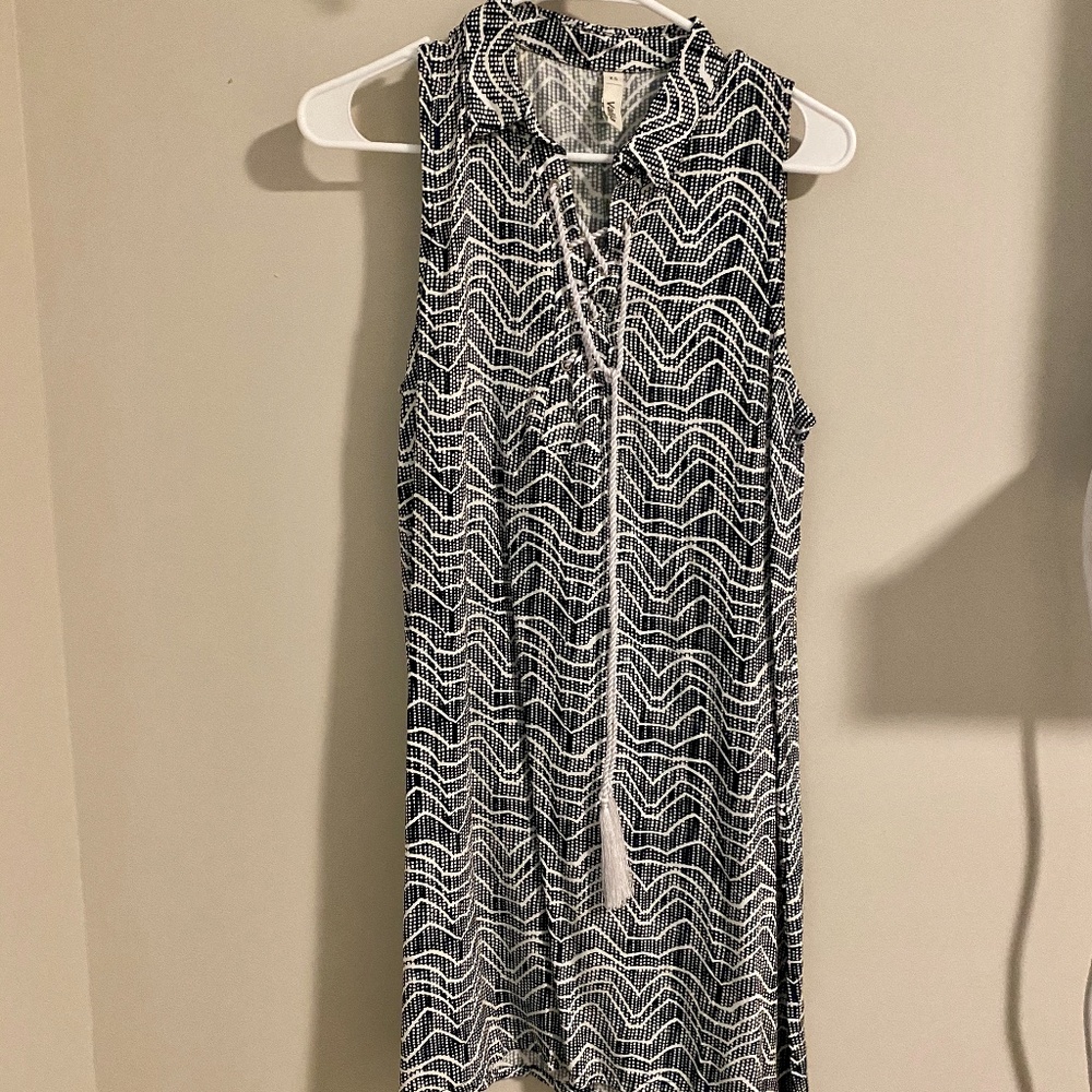 Dress, Women's, Knee Length, Navy and White